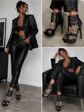 L.A.M.B. by Gwen Stefani Leopard Haircalf Platform Heels Booties Size 9